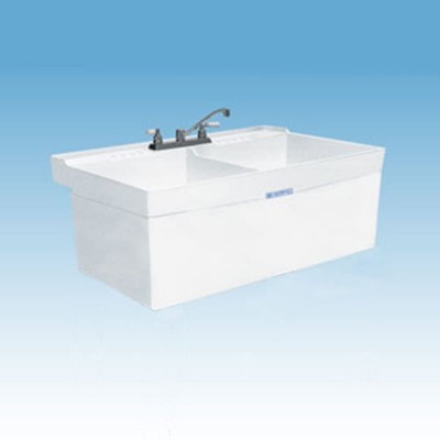 Mustee 26W Composite 2-Basin Wall Mount Tub Utility Sink with Drain White