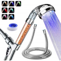 PRUGNA LED Shower Head with Hose and Shower Arm Bracket High-Pressure Filter Handheld Shower for Repair Dry Skin and Hair Loss 7 Colors Change Cyclically