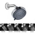 Shower Head High Pressure Rain Fixed Showerhead 5-Setting with Adjustable Metal Swivel Ball Joint Relaxed Shower Experience Even at Low Water Flow & Pressure Aisoso