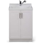SIMPLIHOME Kyle Transitional 24 inch Laundry Cabinet with Pull-out Faucet and ABS Sink with 1 Storage Compartment for the Laundry room Utility room Transitional
