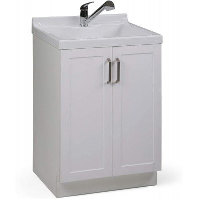 SIMPLIHOME Kyle Transitional 24 inch Laundry Cabinet with Pull-out Faucet and ABS Sink with 1 Storage Compartment for the Laundry room Utility room Transitional