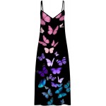 Summer Pullover Dress for Women V-Neck Sling Skirt Butterfly Printed Slim Beach Gowns Ankle-Length Dresses