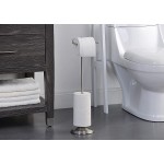 SunnyPoint Bathroom Free Standing Toilet Tissue Paper Roll Holder Stand with Reserve Function Satin Nickel
