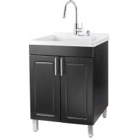 Tehila Utility Sink Black Vanity Chrome High-Arc Pull-Down Sprayer Faucet Soap Dispenser and Spacious Cabinet by JS Jackson Supplies