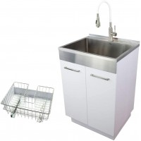 Transolid TCAB-2420-WSW 24-in All-in-One Laundry Cabinet Sink Stainless Steel High Arc Faucet and Basket White