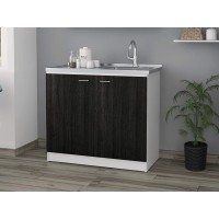 TUHOME Napoles Utility Sink Laundry Sink Kitchen Sink Cabinet with Stainless Steel Sink and 1 Cabinet with Interior Shelf.