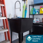 Utility Sink Extra-Deep Laundry Tub in Black with High-Arc Stainless Steel Coil Pull-Down Sprayer Faucet Integrated Supply Lines P-Trap Kit Heavy Duty Floor Mounted Freestanding Wash Station