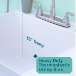 Utility Sink Laundry Tub with Stainless Steel High Rise Faucet by Maya with Side Sprayer Large Basin and Metal Legs Great for Workroom Shop Garage Basement Mud Room White Tub