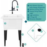 White Utility Sink by JS Jackson Supplies Tehila Luxe Laundry Tub Matte Black Hi-Arc Pull-Down Faucet Soap Dispenser