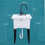 White Utility Sink by JS Jackson Supplies Tehila Luxe Laundry Tub Matte Black Hi-Arc Pull-Down Faucet Soap Dispenser