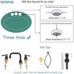 WOWOW Two Handles Widespread 8 inch Bathroom Faucet Black 3 Pieces Basin Faucets 360 Degree Swivel Spout Lavatory Sink Faucet