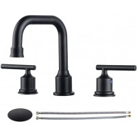 WOWOW Two Handles Widespread 8 inch Bathroom Faucet Black 3 Pieces Basin Faucets 360 Degree Swivel Spout Lavatory Sink Faucet