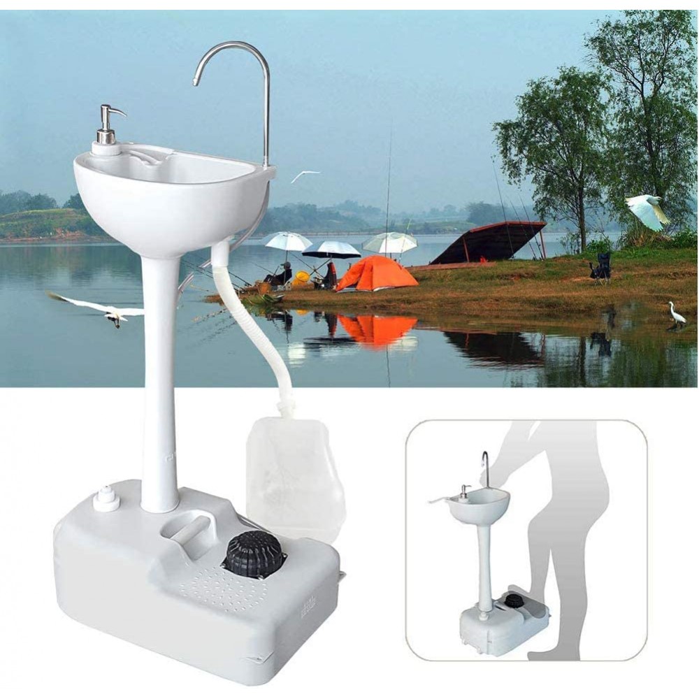 XUEBI Garden Mobile Sink Portable Washing Station Outdoor Foot Pumping Washing Table with 10L Sewage Tank for Camping Travel