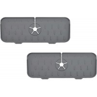 2 Pcs Sink Faucet Splash Guard Silicone Faucet Water Catcher Sink Mat,Sink Draining Pad Absorbent Mat Behind Kitchen Faucet,Rubber Drying Mat for Kitchen Bathroom RV Countertop Drip ProtectorGrey