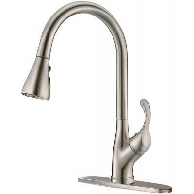APPASO Pull Down Kitchen Faucet with Sprayer Stainless Steel Brushed Nickel Single Handle Commercial High Arc Pull Out Spray Head Kitchen Sink Faucets with Deck Plate Grifos De Cocina
