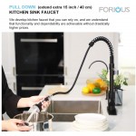 FORIOUS Black Kitchen Faucet with Pull Down Sprayer Commercial Spring Kitchen Sink Faucet with Pull Out Sprayer Single Handle Kitchen faucets with Deck Plate Matte Black