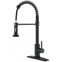 FORIOUS Black Kitchen Faucet with Pull Down Sprayer Commercial Spring Kitchen Sink Faucet with Pull Out Sprayer Single Handle Kitchen faucets with Deck Plate Matte Black