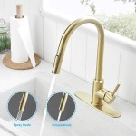 Gold Touch Kitchen Faucets with Pull Down Sprayer Brass Single Handle Automatic Kitchen Sink Faucet with Pull Out Sprayer Smart Kitchen Faucet Gold Stainless Steel Kitchen Faucet Brushed Gold