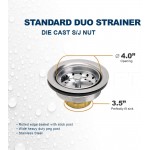 Highcraft 9733 Kitchen Sink 3-1 2'' Inch Stainless Steel Drain Assembly With Strainer Basket-and Rubber Stopper 3.5