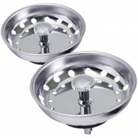 Highcraft 97333-2 Kitchen Sink Basket Strainer Replacement for Standard Drains 3-1 2 Inch with Rubber Stopper Pack Of 2 Chrome Plated Stainless Steel