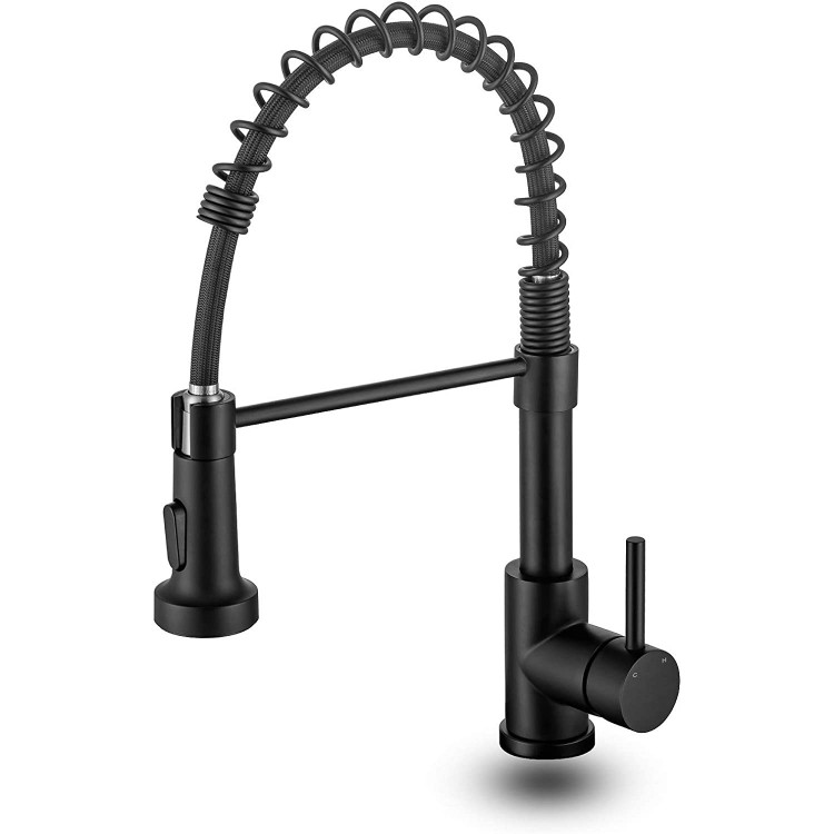 Kitchen Faucet Lufeidra Kitchen Faucets with Pull Down Sprayer Commercial Industrial Spring Single Handle Single Hole Stainless Steel Matte Black Kitchen Faucet for Camper Farmhouse RV Kitchen Sink