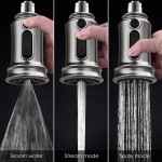 Kitchen Faucet Spray Head Replacement WaterSong Pull-Down Faucet Spray Head Supports 3 Optional Outlet Modes Easy-Clean Silicone Nozzle Only for G1 2 Connector Premium ABS and Brushed Nickel