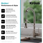 Kraus KPF-1610SFS Bolden 18-Inch Commercial Kitchen Faucet with Dual Function Pull-Down Sprayhead in all-Brite Finish Spot Free Stainless Steel