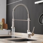 OWOFAN Kitchen Faucets Commercial Solid Brass Single Handle Single Lever Pull Down Sprayer Spring Kitchen Sink Faucet Brushed Nickel Grifos De Cocina 9009SN