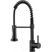 Ravinte Commercial Matte Black Kitchen Faucet with Sprayer Single Handle Spring Spout Faucets Pull Down Sprayer Solid Brass Kitchen Sink Faucet Farmhouse Kitchen Faucets