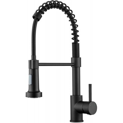 Ravinte Commercial Matte Black Kitchen Faucet with Sprayer Single Handle Spring Spout Faucets Pull Down Sprayer Solid Brass Kitchen Sink Faucet Farmhouse Kitchen Faucets