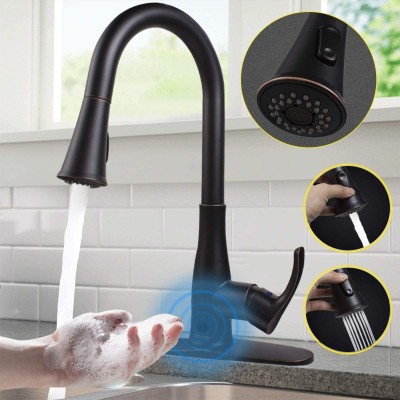 Touchless Kitchen Faucet,Soosi Motion Sensor Single Handle Kitchen Faucets One Hole Three Hole 3-Function Kitchen Faucets with Pull Down Sprayer Spot Free Oil Rubbed Bronze Stainless Steel