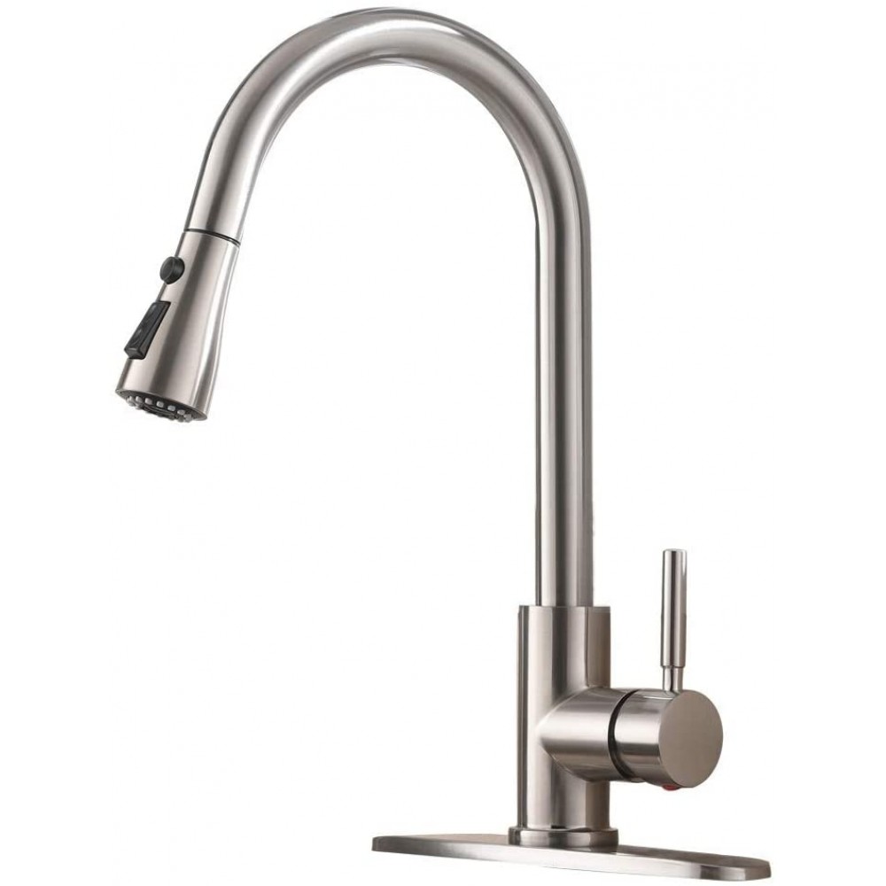 VESLA HOME High Arc Single Handle Brushed Nickel Kitchen Faucet with Pull Down Sprayer,Single Level Stainless Steel Kitchen Sink Faucet,Commercial Modern rv Faucet for Kitchen Sink