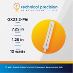 13 Watt 2 Pin Compact Fluorescent Bulb Replacement for GE General Electric G.E F13BX SPX27 827 Light Bulb by Technical Precision Single Tube Light F13BX 827 Bulb with 2 Pin GX23 Base 1 Pack