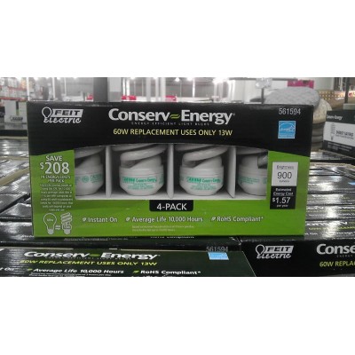 Feit CE13T2 Conserv-Energy 60W Equivalent CFL 13-Watt Light Bulbs 4-Pack