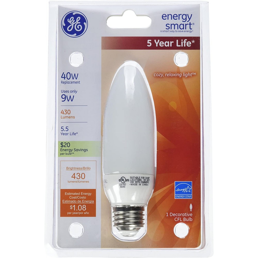 GE 24692 9-Watt 430-Lumen Decorative B13 CFL Bulb Soft White