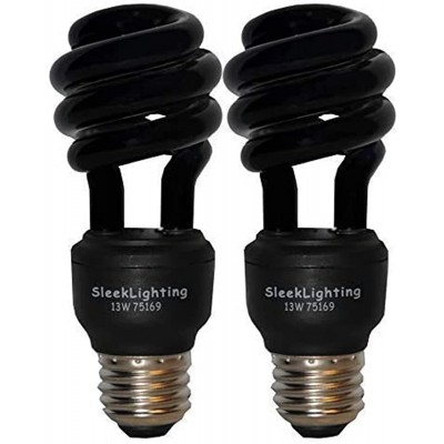 SleekLighting 13 Watt Spiral CFL Black Florescent Light Bulb for Disco Party ,Blacklight Lightbulb Glow in The Dark Medium Base.- UL Approved- Pack of 2