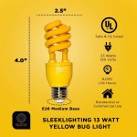 SleekLighting 13Watt Yellow Bug Light Bulbs for Outdoor – General Purpose Spiral CFL Yellow Bug Repellent Light Bulbs- UL Approved- Uses 13 Watts of Energy 120 Volts E26 Medium Base. Pack of 2