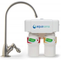 Aquasana 2-Stage Under Sink Water Filter System Kitchen Counter Claryum Filtration Filters 99% Of Chlorine Brushed Nickel Faucet AQ-5200.55