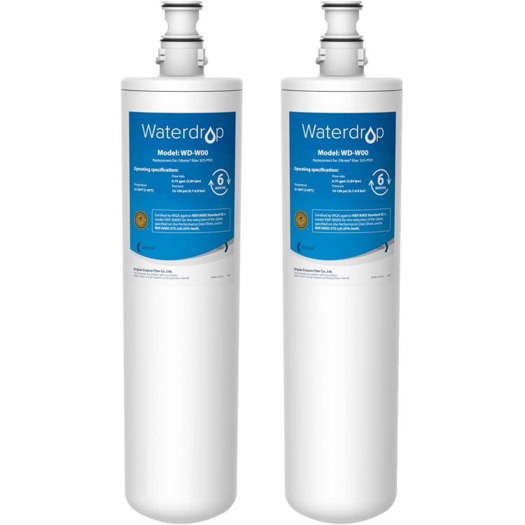 Waterdrop Maximum Under Sink Water Filter NSF ANSI 42 Certified Replacement for Filtrete 3US-MAX-F01 3US-PF01 3US-PS01 3US-MAX-S01 Aqua-Pure C-Cyst-FF Manitowoc K-00337 K-00338 Pack of 2