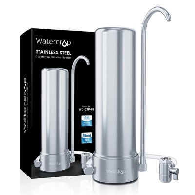 Waterdrop WD-CTF-01 Countertop Filter System 5-Stage Stainless Steel Countertop Filter 8000 Gallons Faucet Water Filter Reduces Heavy Metals Bad Taste and Up to 99% of Chlorine 1 Filter Included