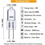 G4 Bulb 10 Pack Halogen G4 12V 10W with G4 Bi-pin Base High Output G4 Light Bulb 12V 150LM 3000Hrs Long Lifetime G4 Dimmable CRI100 & 2800K Warm White G4 Halogen Bulb 10W for Cabinet Light Bulbs
