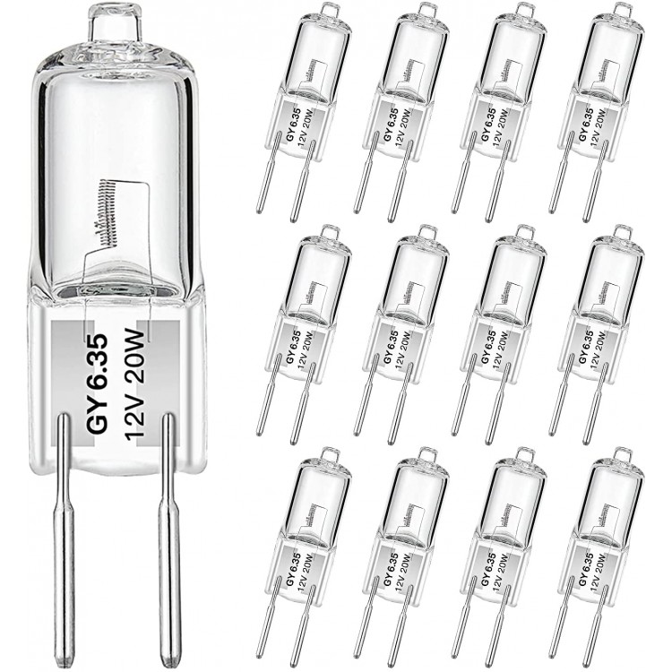 GY6.35 Light Bulbs 12 Volt 20W Crystal Clear Halogen Bulb 2 Pin Jaenmsa JC T4 GY6.35 Capsule Bulb Dimmable 2700K Warm White with 6.35MM Wide 2 Prong Base for Table Lamp Microwave Oven Pack of 12