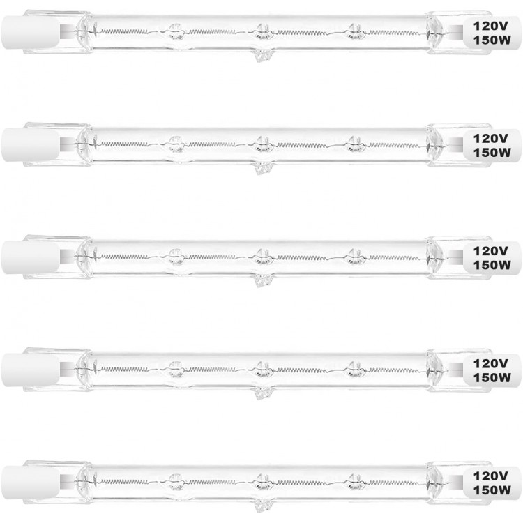 R7S Halogen Bulbs 150W Dimmable 120V 118mm T3 J Type Floodlight Bulb with Long Lifespan 2700K Warm White Linear Double Ended Light Bulbs for Work Security Landscape Lights Floor Lamps 5 Pack