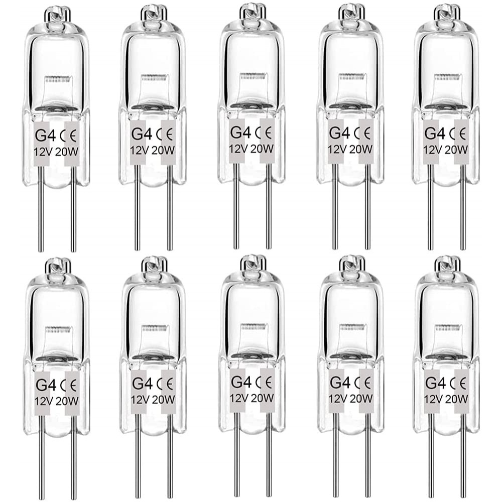 SSLC G4 Halogen Bulbs 20W 280LM T3 Bi-Pin Bulb 12V T3 JC Type 2700K Warm White Dimmable for Accent Lights Under Cabinet Puck Light Chandeliers Track Lightin10 Packs