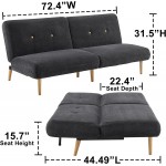 Art Leon Futon Sofa Bed Modern Memory Foam Convertible Sofa Bed with Wood Legs Split Back Futon Sleeper Couch for Small Spaces Living Room Bedroom Poly Fabric Dark Gray