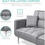 Best Choice Products Convertible Linen Fabric Tufted Split-Back Plush Futon Sofa Furniture for Living Room Apartment Bonus Room Overnight Guests w  2 Pillows Wood Frame Metal Legs Dark Gray