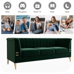 Chesterfield Sofa Velvet Upholstered Futon Sofa with High Arms and Removable Cushions Sofa Couch with Wood Frame and Gold Legs Mid Century Tufted Sofa for Living Room Apartment Green