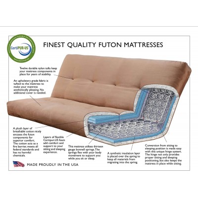Colorado Reclaim Mocha Frame and Mattress Set w Choice of Fabrics 7 Inch Innerspring Futon Sofa Bed Full Size Aspen Style Frame w Suede Chocolate