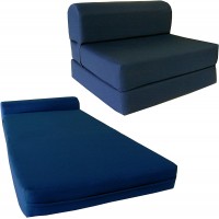 D&D Futon Furniture Chair Folding Foam Bed Studio Sofa Guest Folded Foam Mattress 6" x 48" x 72" Navy Blue