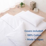 EMOOR Japanese Floor Futon Set Comforter Mattress Pillow Covers White CLASSE-Cover-Set Full Size Made in Japan Foldable Sleeping Bed Tatami Mat Pad Cotton